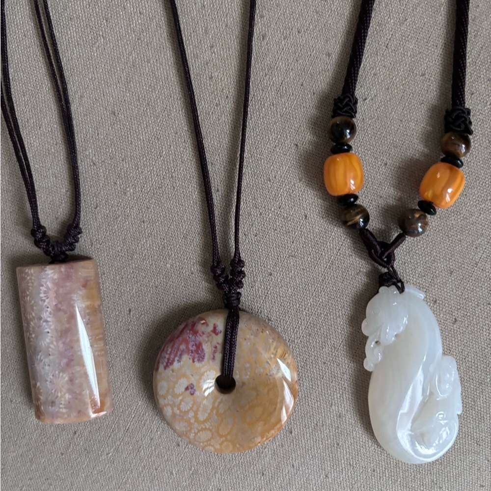 Chinese stone necklaces. Collection of 3.
